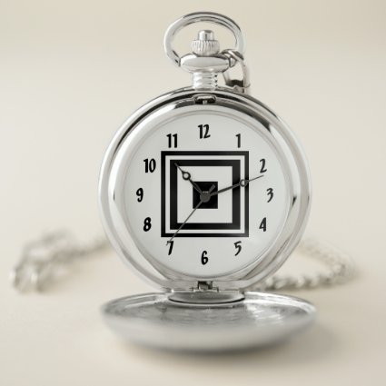 Black and White Squares Pattern Pocket Watch