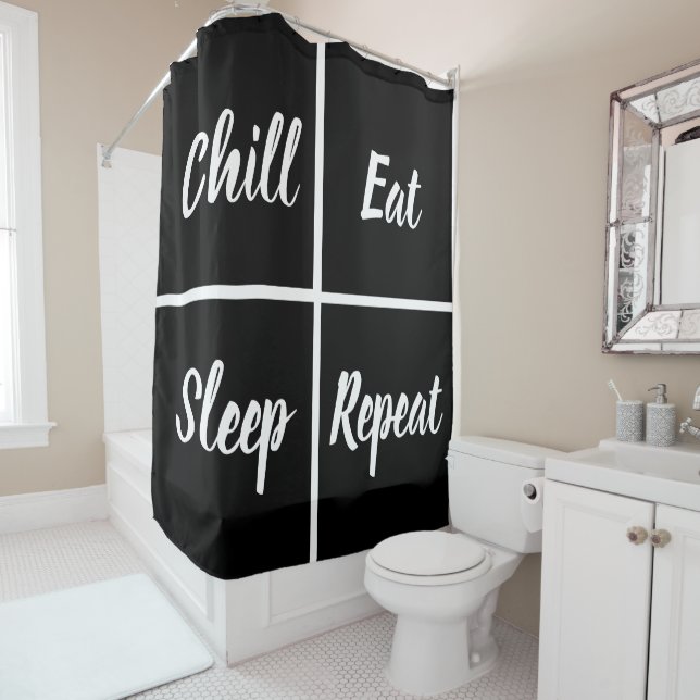 Black And White Squares With Funny Words Shower Curtain (In Situ)
