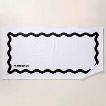 Black And White Squiggle With Text Beach Towel by 2BirdStone at Zazzle