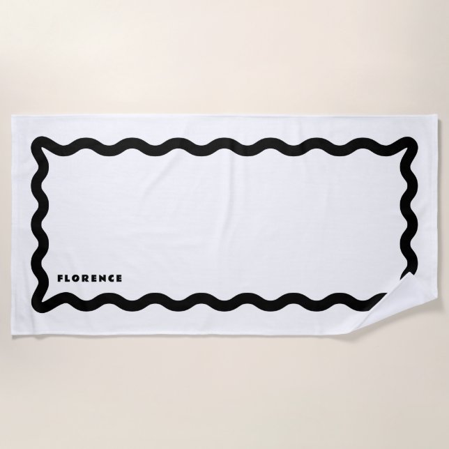Black and White Squiggle with Text Beach Towel (Front)