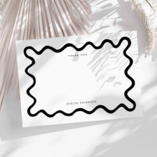 Black and White Squiggly Wavy Line Thank You Note Card
