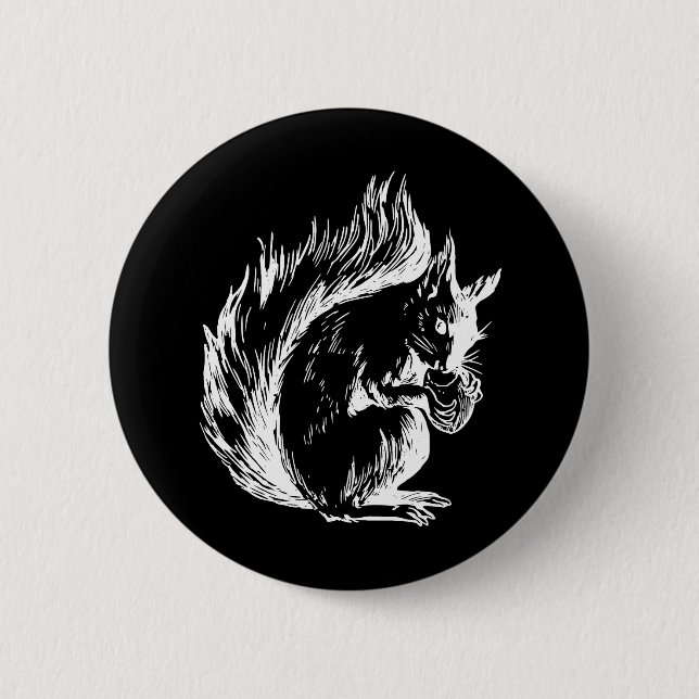 Black and White Squirrel Art Button (Front)