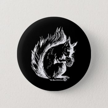Black And White Squirrel Art Button by LouiseBDesigns at Zazzle