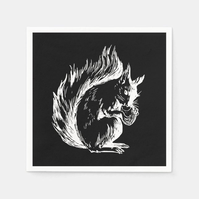 Black and White Squirrel Design Art Napkins (Front)