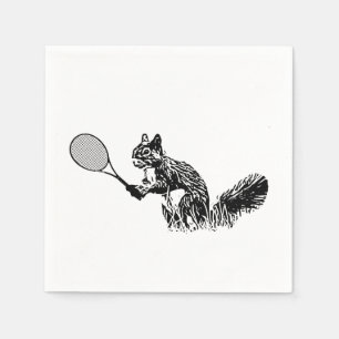 Black and White Squirrel With Tennis Racquet Napkins