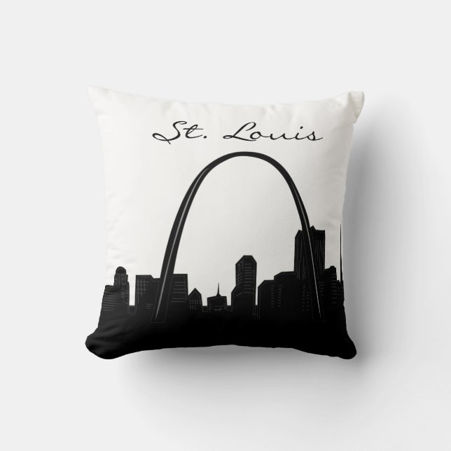 Black and White St. Louis Landmark Throw Pillow (Front)