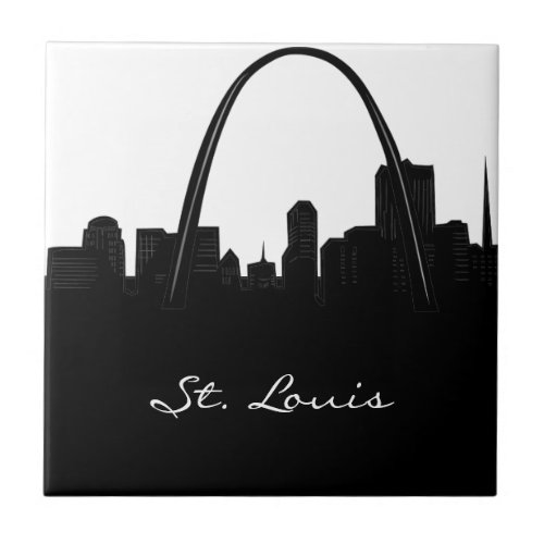 Black and White St Louis Skyline Ceramic Tile