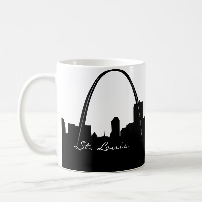 Black and White St. Louis Skyline Coffee Mug (Left)