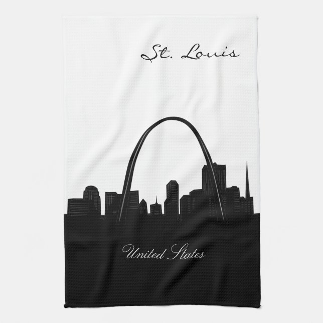 Black and White St. Louis Skyline Kitchen Towel (Vertical)