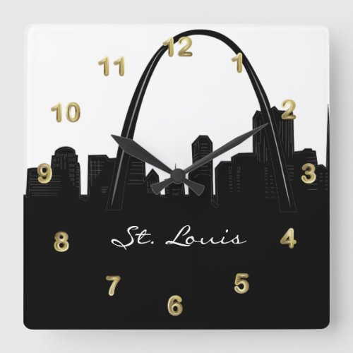 Black and White St Louis Skyline Square Wall Clock