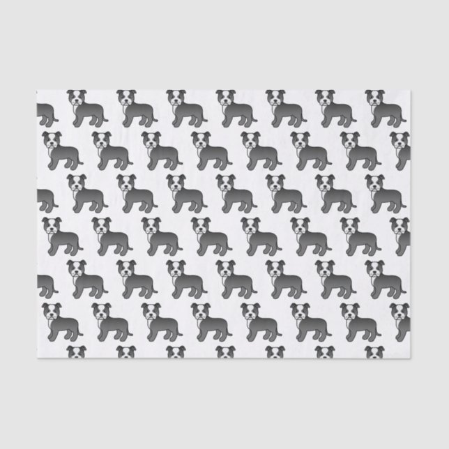 Black And White Staffie Cute Cartoon Dog Pattern Tissue Paper (Front)
