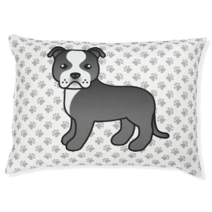 Black And White Staffie Cute Cartoon Dog & Paws Pet Bed