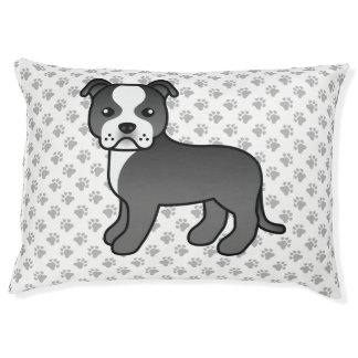 Black And White Staffie Cute Cartoon Dog &amp; Paws Pet Bed