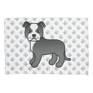 Black And White Staffie Cute Cartoon Dog & Paws Pillow Case