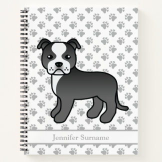 Black And White Staffie Cute Cartoon Dog &amp; Text Notebook