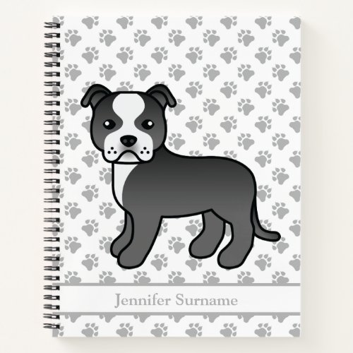 Black And White Staffie Cute Cartoon Dog  Text Notebook