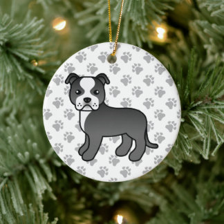 Black And White Staffordshire Bull Terrier Dog Ceramic Ornament