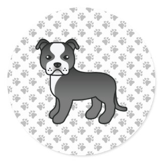 Black And White Staffordshire Bull Terrier Dog Classic Round Sticker