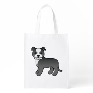Black And White Staffordshire Bull Terrier Dog Grocery Bag