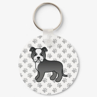 Black And White Staffordshire Bull Terrier Dog Keychain