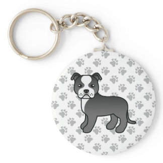 Black And White Staffordshire Bull Terrier Dog Keychain
