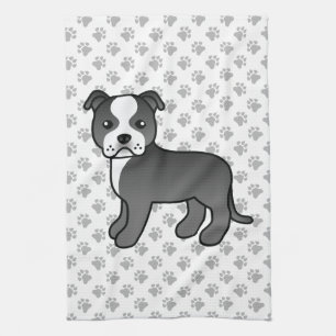 Black And White Staffordshire Bull Terrier Dog Kitchen Towel