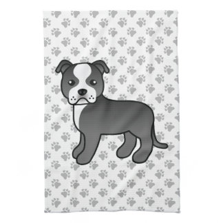 Black And White Staffordshire Bull Terrier Dog Kitchen Towel