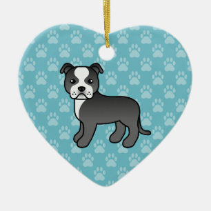 Black And White Staffordshire Bull Terrier Drawing Ceramic Ornament