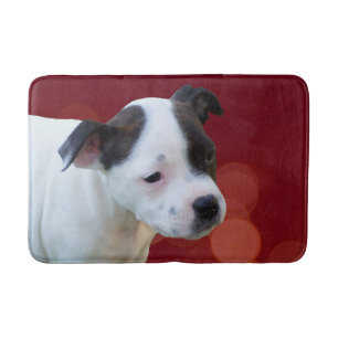 Black And White Staffordshire Bull Terrier Puppy, Bathroom Mat