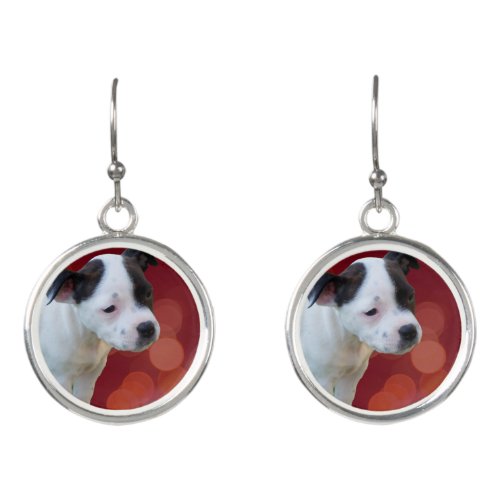 Black And White Staffy Puppy Earrings