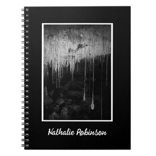 Black and white Stalactites in cave Notebook