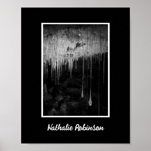 Black and white Stalactites in cave Poster