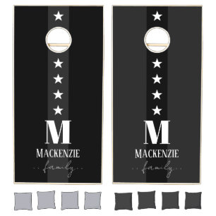 Black and White Star Monogram Cornhole Set