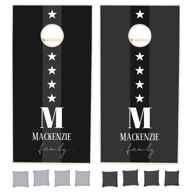 Black and White Star Monogram Cornhole Set (Set)
