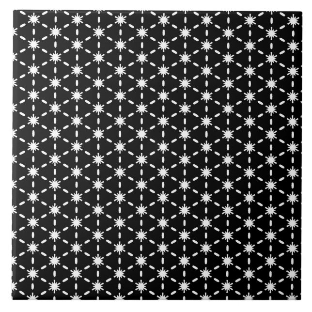 Black and White Star Pattern  Ceramic Tile (Front)