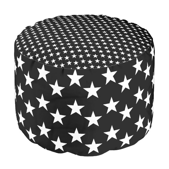 Black and White Star Print Pouf (Angled Front)