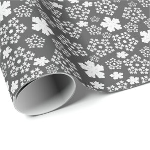 Black and White Star & Snowflakes Winter Pattern Wrapping Paper