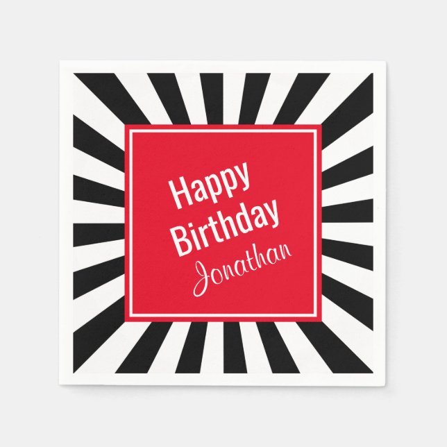 Black and White Starburst Stripes Any Occasion Napkins (Front)