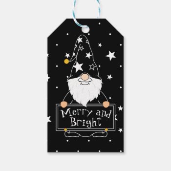Black And White Starry Gnome Gift Tags by Letsrendevoo at Zazzle