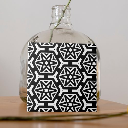 Black and White Stars and Hexagons Pattern Ceramic Tile