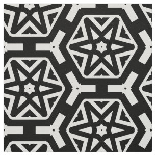 Black and White Stars and Hexagons Pattern Fabric