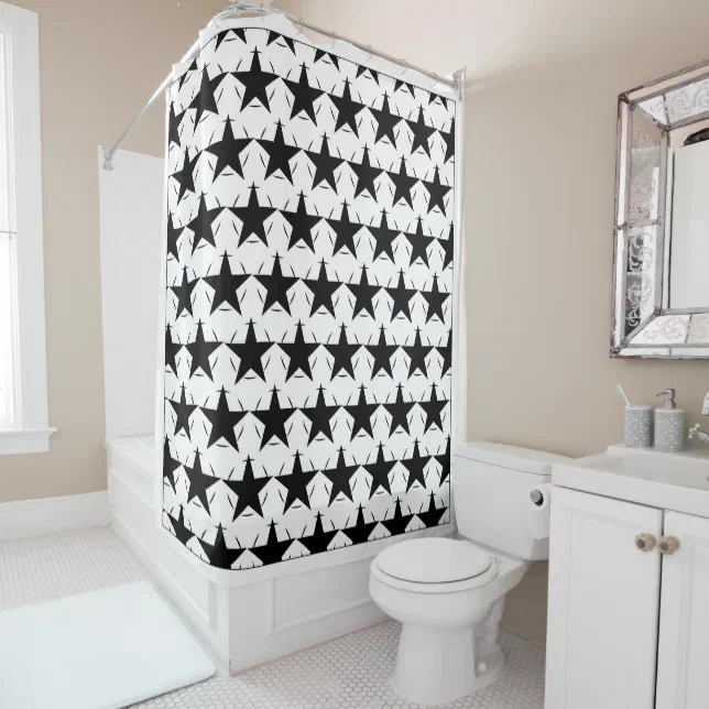 Black and White Stars Circle Geometric Pattern Shower Curtain | Zazzle