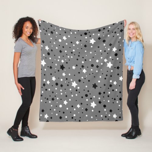 Black and White Stars On Gray Fleece Blanket