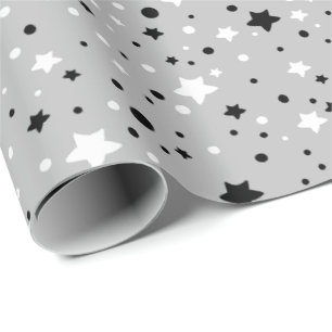 black and white stars on gray wrapping paper