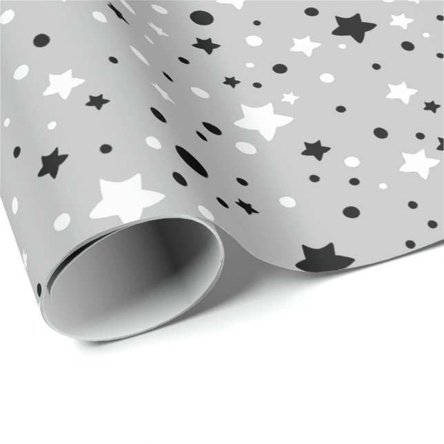 black and white stars on gray wrapping paper (Roll Corner)