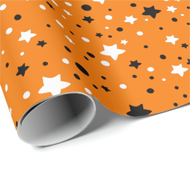 black and white stars on orange wrapping paper (Roll Corner)