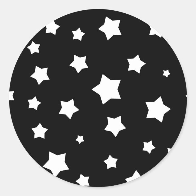 Black and white stars pattern classic round sticker (Front)