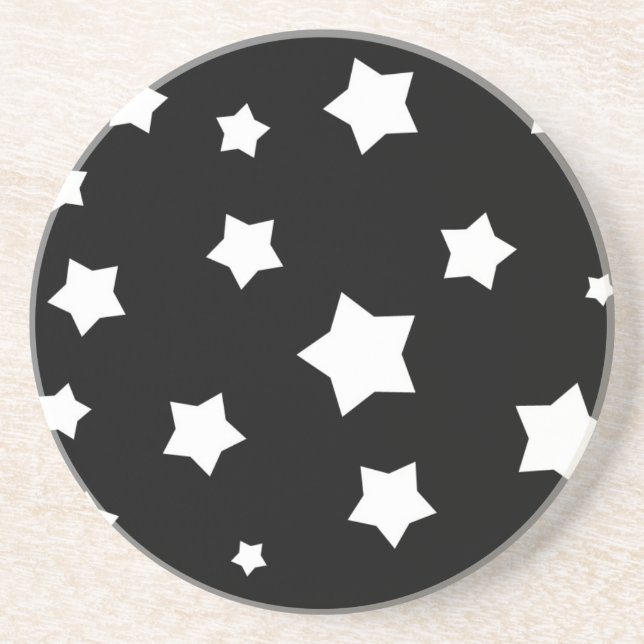 Black and white stars pattern drink coaster (Front)