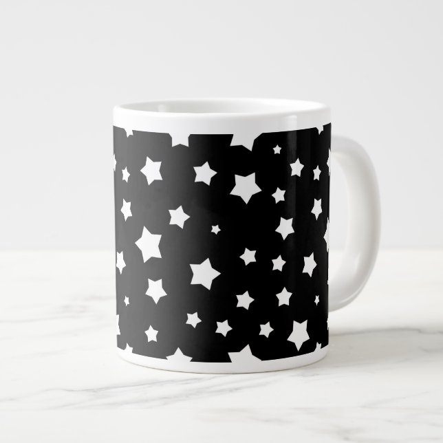 Black and white stars pattern giant coffee mug (Front Right)