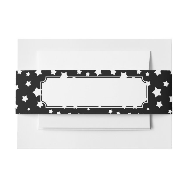 Black and white stars pattern invitation belly band (Front Example)